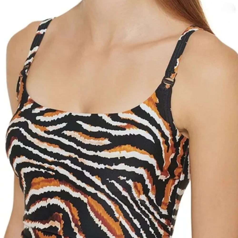 DKNY Black Tiger Print Tankini Swim Top
